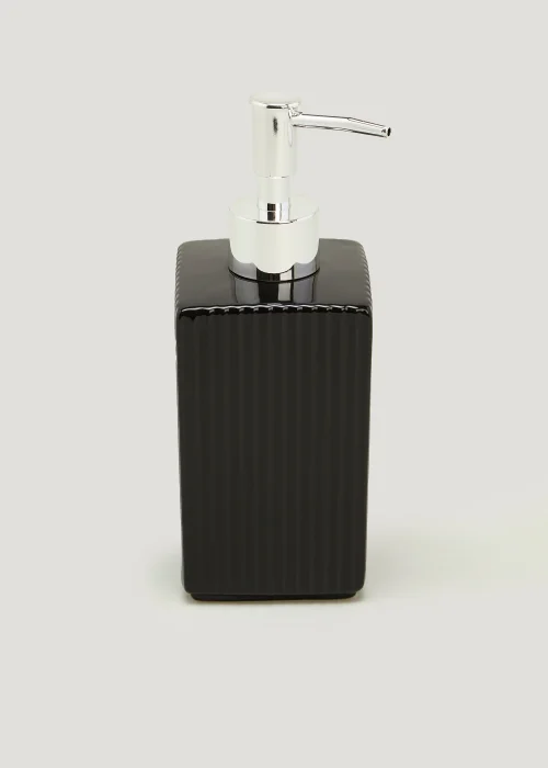 Black Ridged Square Ceramic Soap Dispenser (18cm x 7cm x 7cm) Image 1