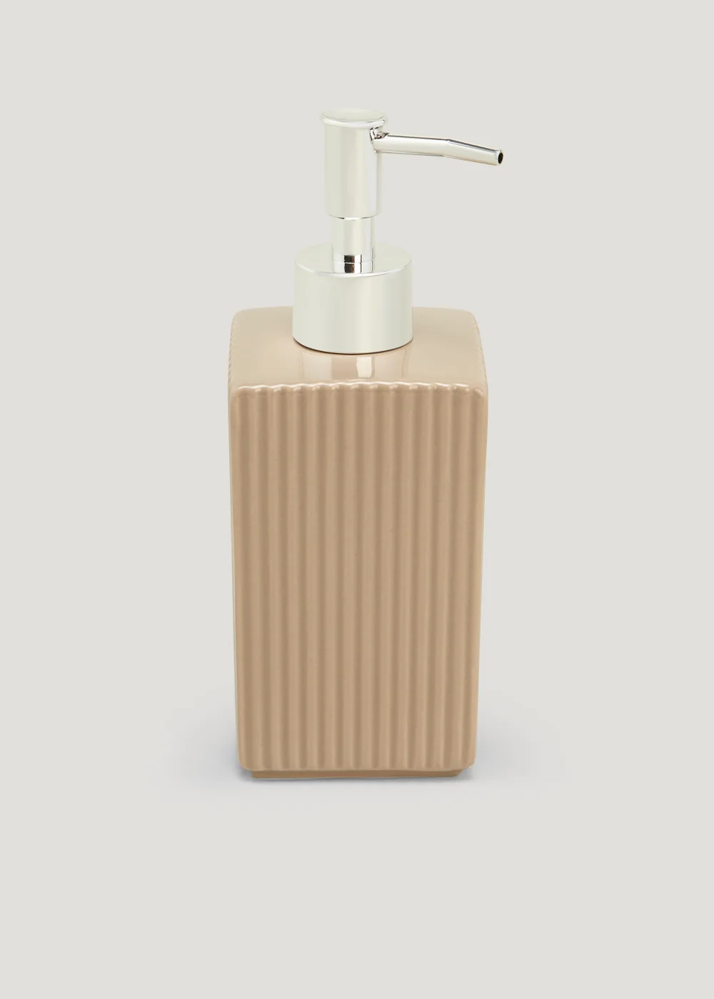 Beige Ridged Square Ceramic Soap Dispenser (18cm x 7cm x 7cm) Image 1