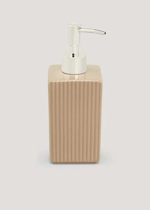 Beige Ridged Square Ceramic Soap Dispenser (18cm x 7cm x 7cm) Image 1