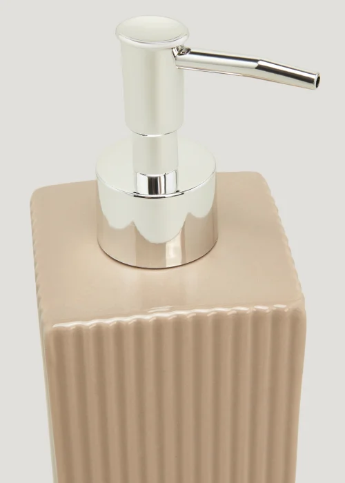 Beige Ridged Square Ceramic Soap Dispenser (18cm x 7cm x 7cm) Image 2