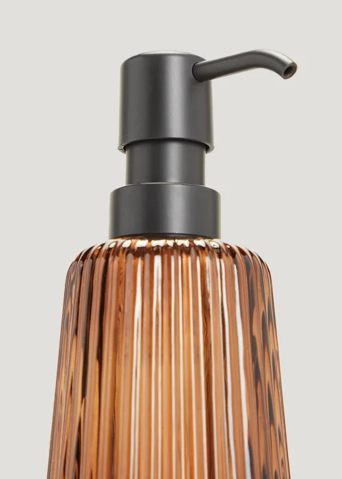 Amber Ribbed Glass Soap Dispenser Image 2