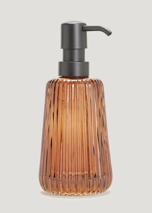 Amber Ribbed Glass Soap Dispenser Image 1