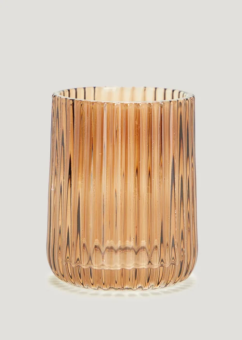 Amber Ribbed Glass Bathroom Tumbler Image 1
