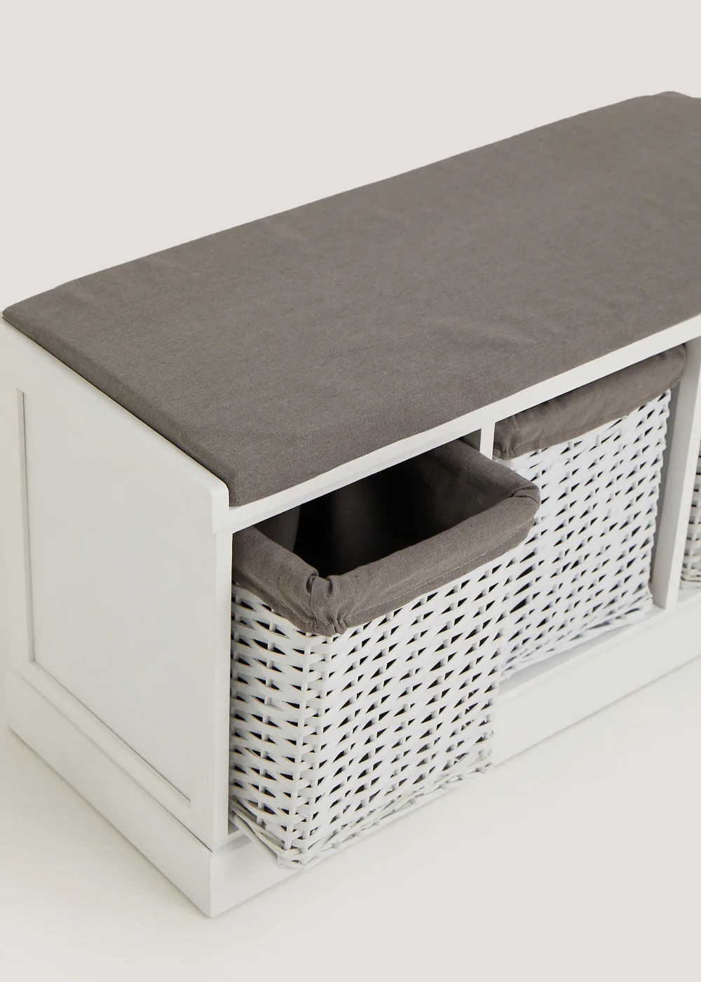 White Woven Floor Bench Storage Unit (90cm x 35cm x 46cm) Image 2