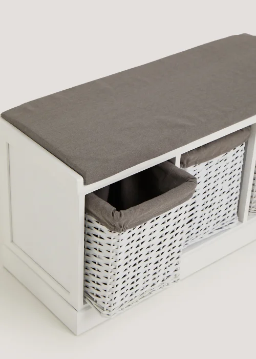 White Woven Floor Bench Storage Unit (90cm x 35cm x 46cm) Image 2