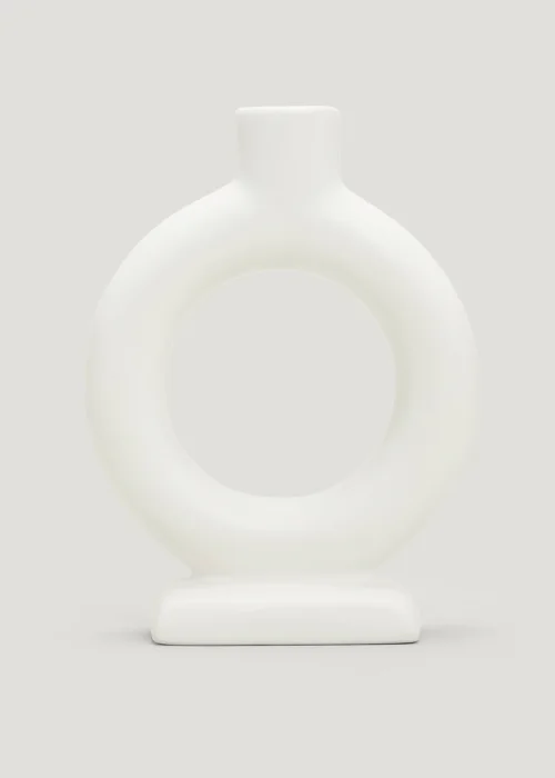 White Ceramic Round Candle Holder (11cm x 5cm x 14cm) Image 1