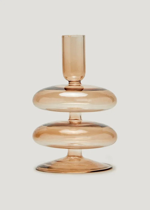 Amber Glass Candle Holder (10cm x 10cm x 14cm) Image 1
