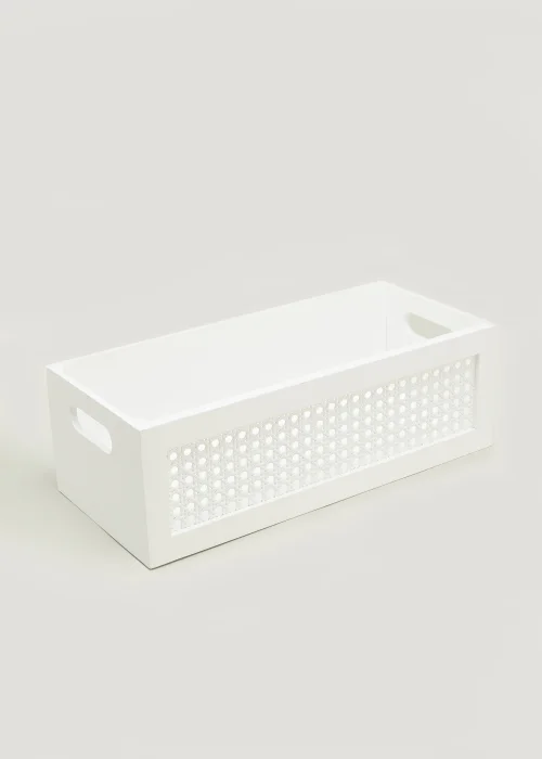 White Cane Bathroom Storage Tray (40cm x 18cm x 13cm) Image 1