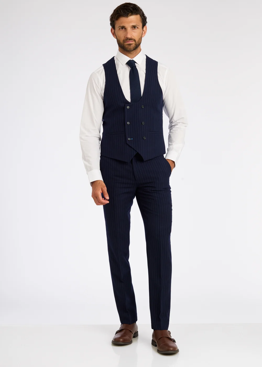 Broken Stitch Yeats Navy Pinstripe Suit Waistcoat - 36 Chest Regular Image 1