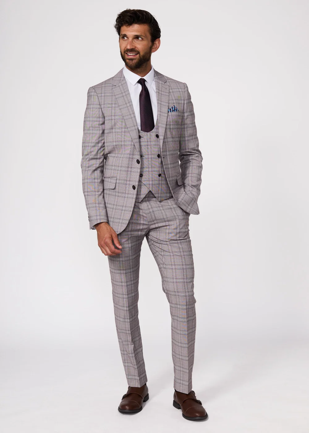 Broken Stitch Grey James Check Suit Jacket - 38 Chest Short Image 1
