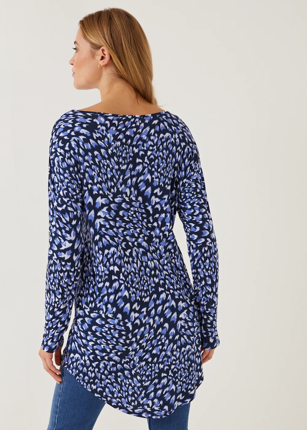 Blue Animal Print Longline Viscose Top - Small Image 5