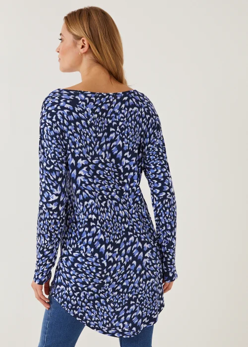 Blue Animal Print Longline Viscose Top - Small Image 5