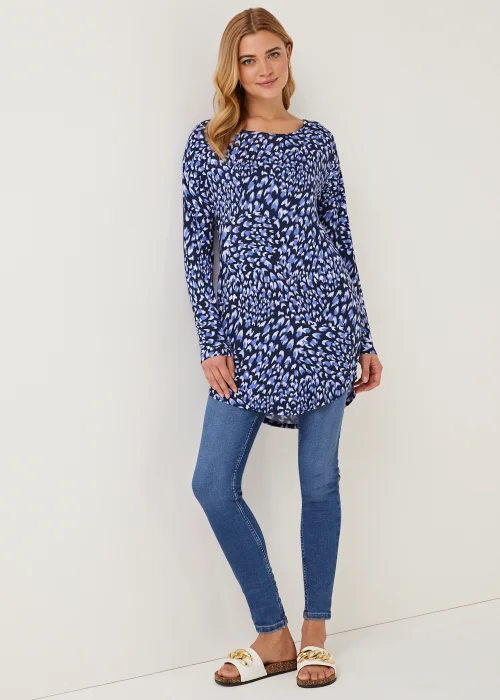 Blue Animal Print Longline Viscose Top - Small Image 3