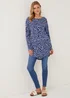 Blue Animal Print Longline Viscose Top - Small Image 3