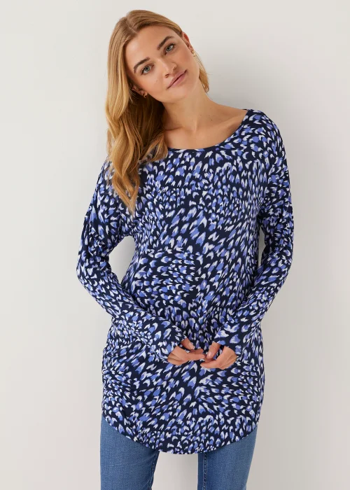 Blue Animal Print Longline Viscose Top - Small Image 1