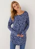 Blue Animal Print Longline Viscose Top - Small Image 1