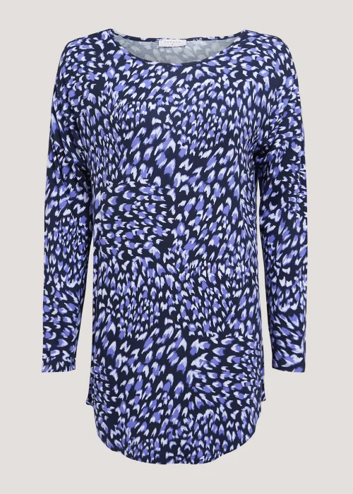 Blue Animal Print Longline Viscose Top - Small Image 4