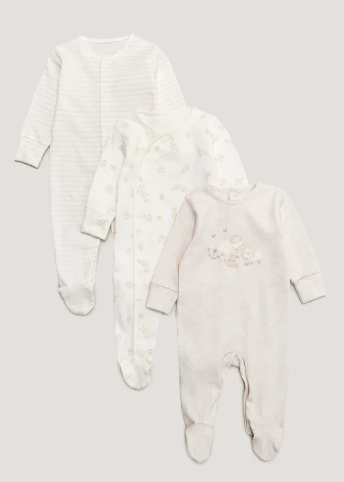 Baby 3 Pack Print Sleepsuits (Tiny Baby-18mths) - 0-3 months Image 1