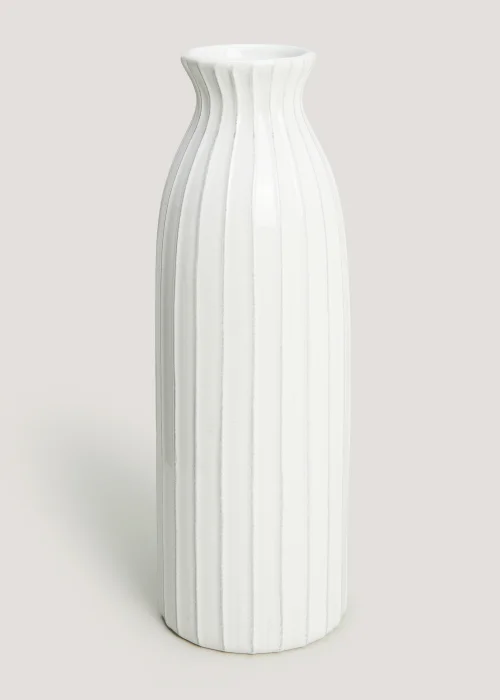White Ribbed Ceramic Vase (35cm) Image 4