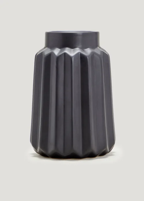 Black Ribbed Ceramic Vase (14cm x 14cm x 20cm) Image 1