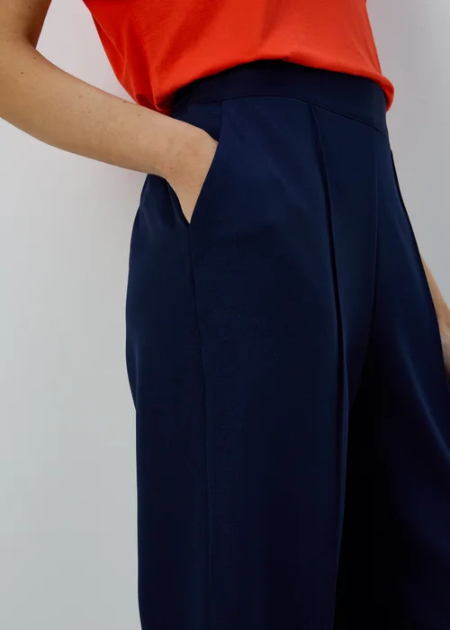 Et Vous Navy Pleat Front Straight Leg Trousers - Size 08 27 leg Image 3