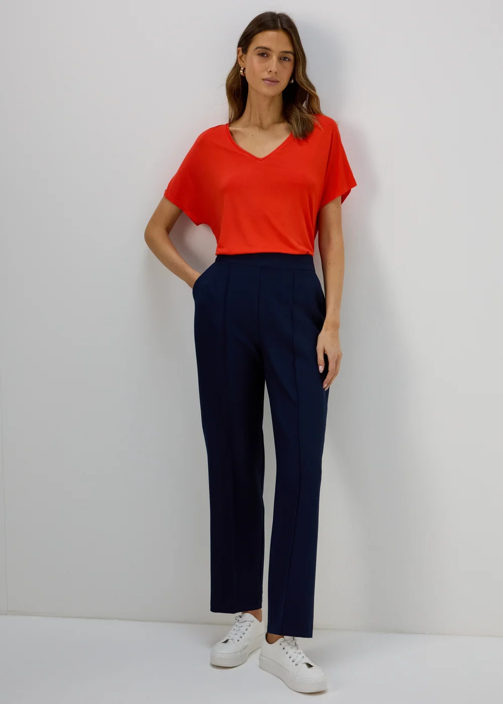 Et Vous Navy Pleat Front Straight Leg Trousers - Size 08 27 leg Image 1