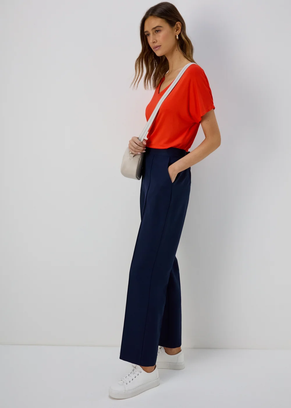 Et Vous Navy Pleat Front Straight Leg Trousers - Size 08 27 leg Image 4
