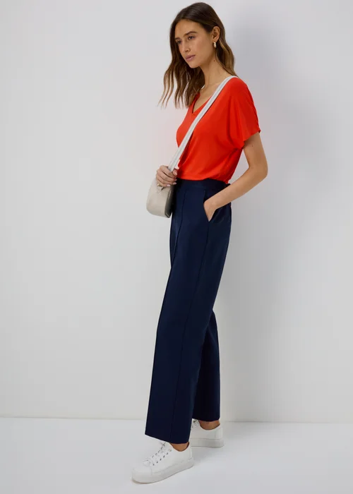 Et Vous Navy Pleat Front Straight Leg Trousers - Size 08 27 leg Image 4