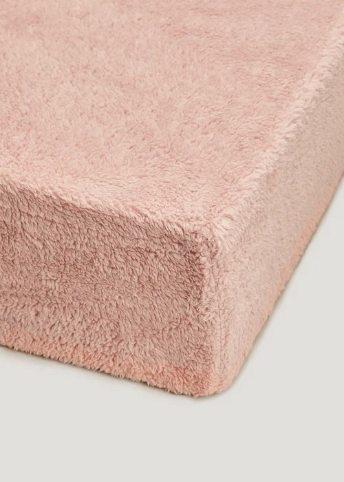 Pink Teddy Fleece Fitted Sheet - Single Image 1