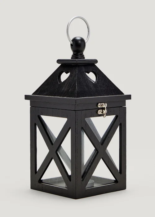 Black Wood Lantern (30cm x 14cm x 14cm) Image 1