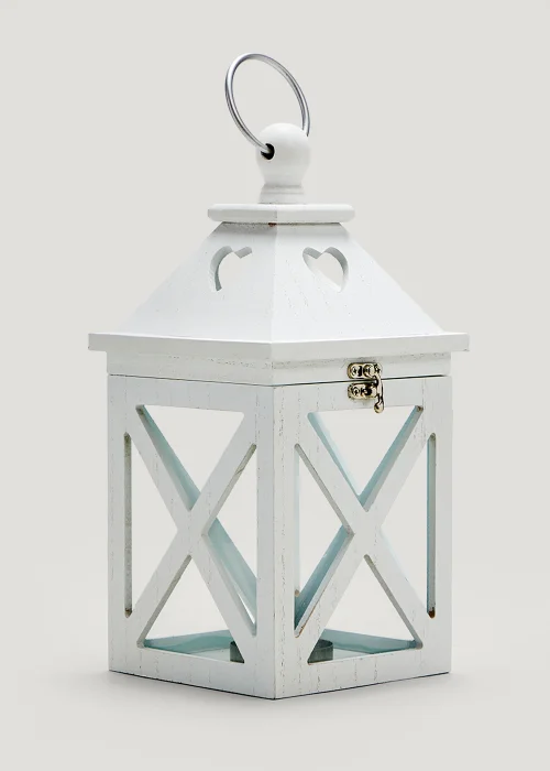 White Wood Lantern (30cm x 14cm x 14cm) Image 1