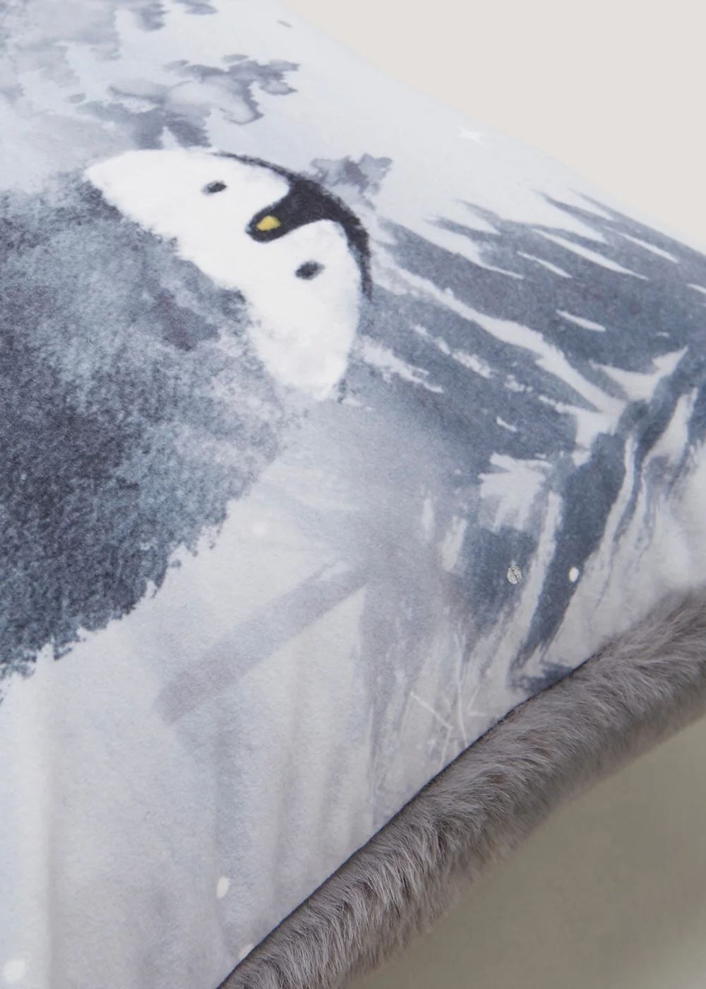 Grey Penguin Faux Fur Cushion (30cm x 50cm) Image 3
