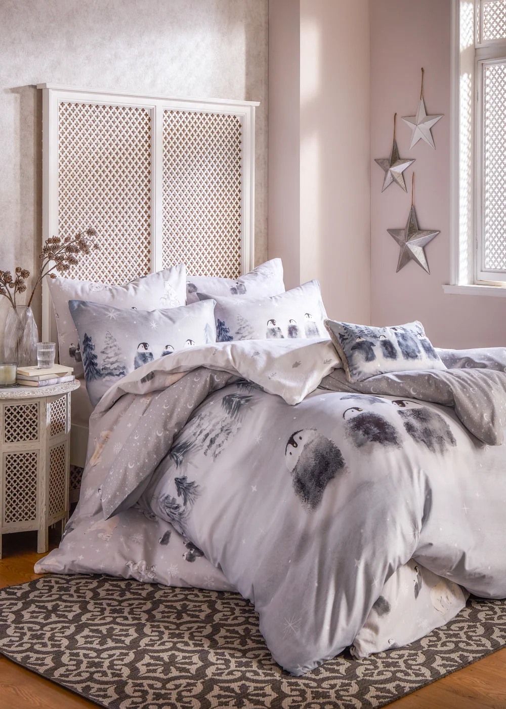 Grey Penguin Faux Fur Cushion (30cm x 50cm) Image 2