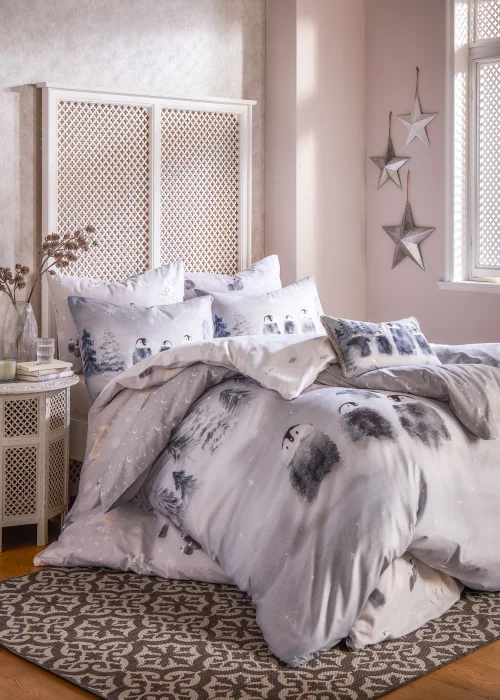 Grey Penguin Faux Fur Cushion (30cm x 50cm) Image 2