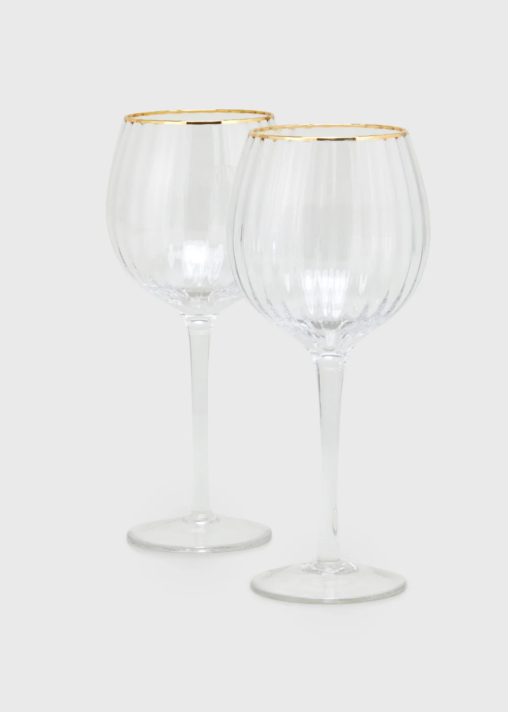 2 Pack Metallic Rim Ribbed Clear Wine Glasses (22.5cm x 9.5cm) Image 1