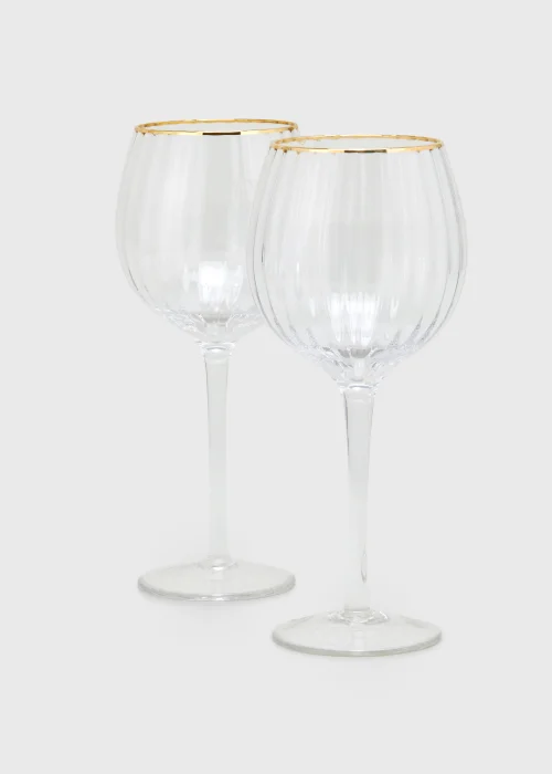 2 Pack Metallic Rim Ribbed Clear Wine Glasses (22.5cm x 9.5cm) Image 1