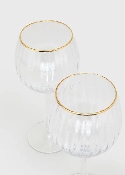 2 Pack Metallic Rim Ribbed Clear Wine Glasses (22.5cm x 9.5cm) Image 2