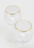 2 Pack Metallic Rim Ribbed Clear Wine Glasses (22.5cm x 9.5cm) Image 2