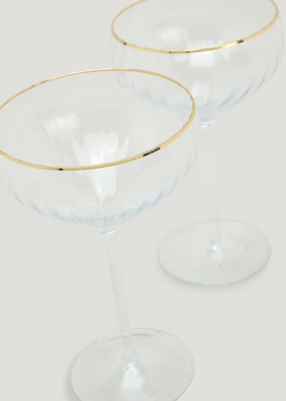 2 Pack Metallic Rim Ribbed Clear Coupe Glasses (18cm x 10.5cm) Image 2