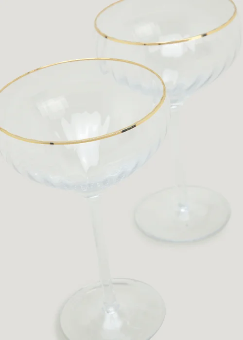 2 Pack Metallic Rim Ribbed Clear Coupe Glasses (18cm x 10.5cm) Image 2
