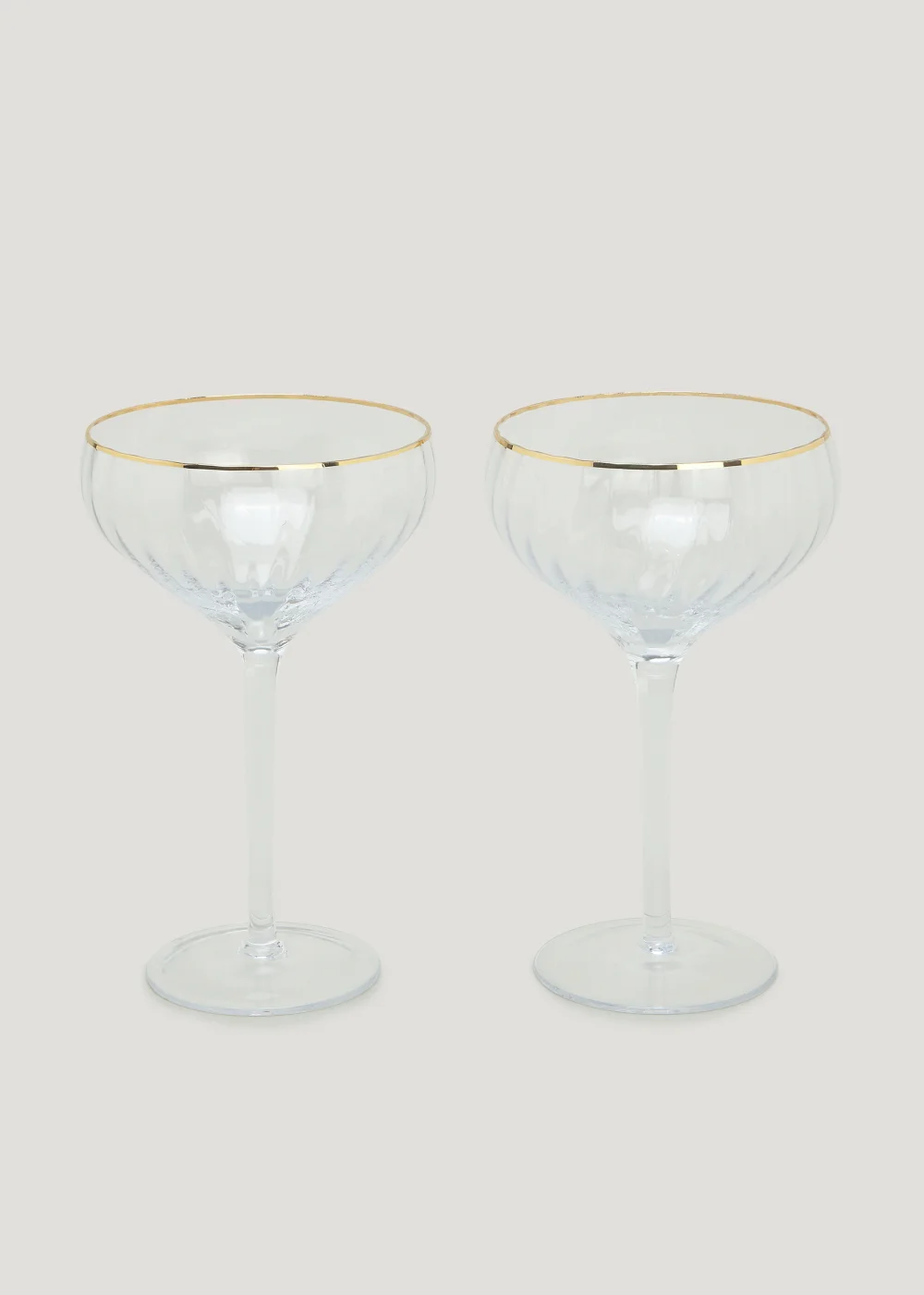 2 Pack Metallic Rim Ribbed Clear Coupe Glasses (18cm x 10.5cm) Image 1