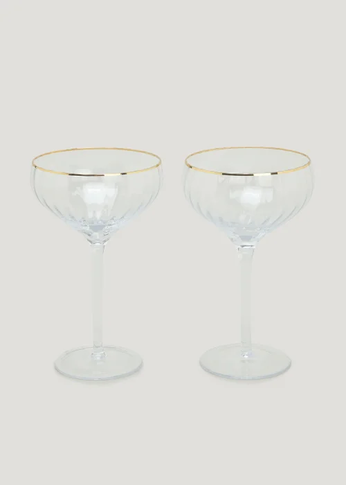 2 Pack Metallic Rim Ribbed Clear Coupe Glasses (18cm x 10.5cm) Image 1