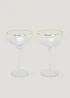 2 Pack Metallic Rim Ribbed Clear Coupe Glasses (18cm x 10.5cm) Image 1