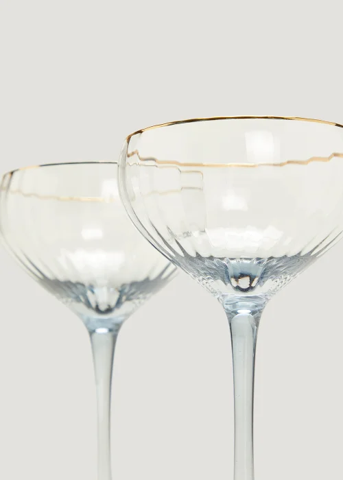 2 Pack Metallic Rim Ribbed Grey Coupe Glasses (18cm x 10.5cm) Image 2