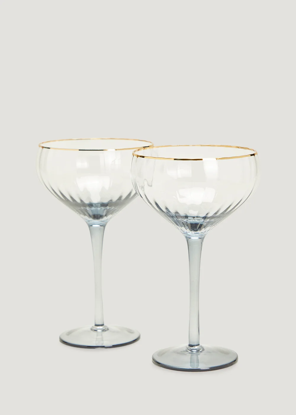 2 Pack Metallic Rim Ribbed Grey Coupe Glasses (18cm x 10.5cm) Image 1