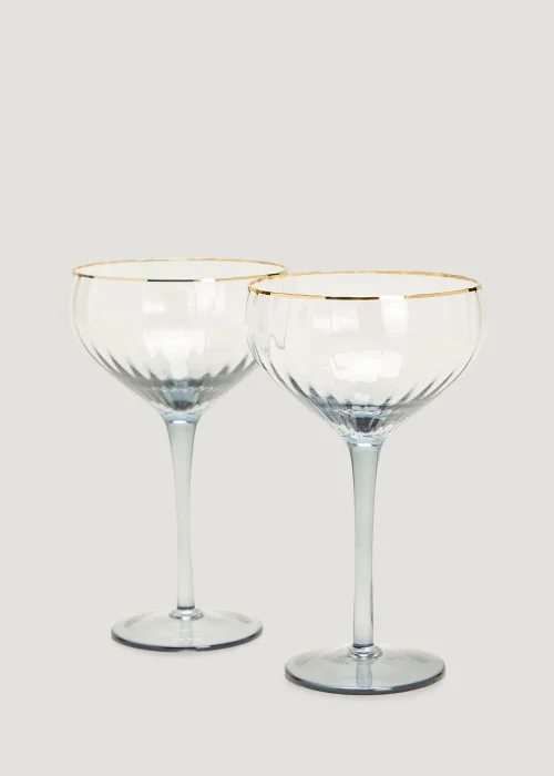 2 Pack Metallic Rim Ribbed Grey Coupe Glasses (18cm x 10.5cm) Image 1