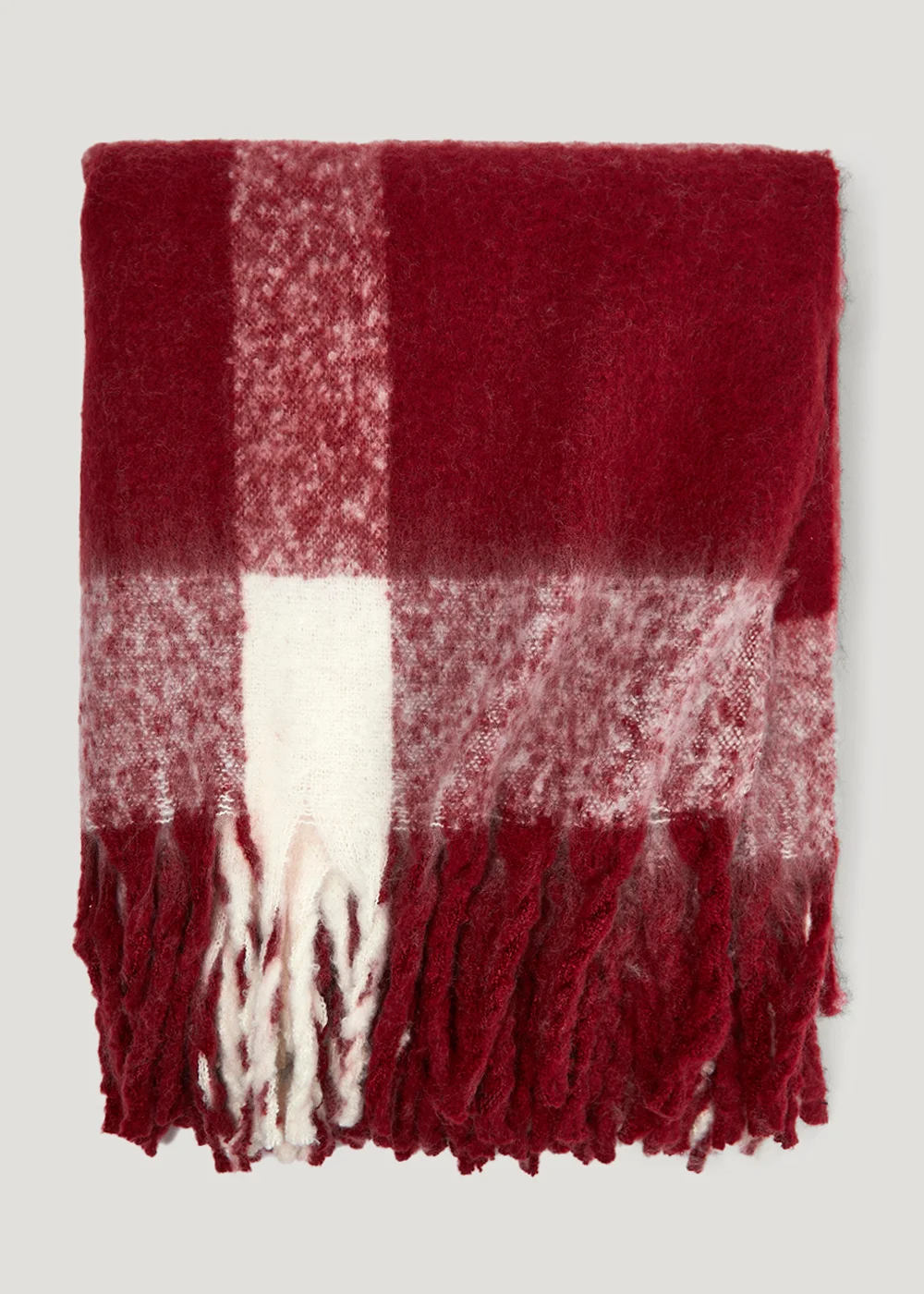 Red Check Faux Mohair Throw (130cm x 150cm) Image 1