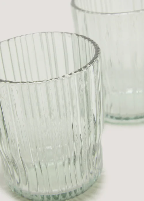 2 Pack Green Ribbed Tumbler Glasses (9.5cm x 8cm) Image 2