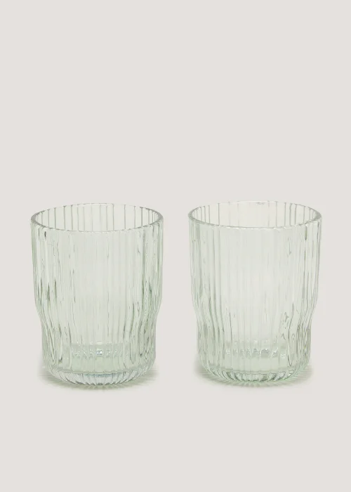 2 Pack Green Ribbed Tumbler Glasses (9.5cm x 8cm) Image 1
