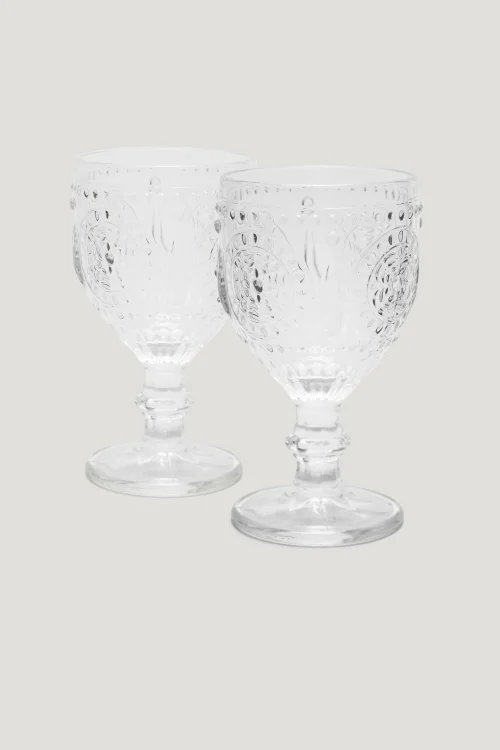 2 Pack Embossed Wine Glasses (16cm x 8.5cm) Image 1